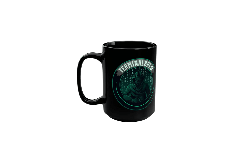 Cyber CoffeeTerminal Brew Cyber Coffee Black Mug, 15oz Printify 